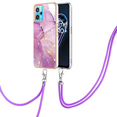 Funda Silicona Gel Goma Patron de Moda Carcasa con Acollador Cordon Lanyard Y05B para Realme Q5 5G Purpura Claro