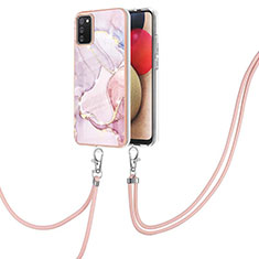 Funda Silicona Gel Goma Patron de Moda Carcasa con Acollador Cordon Lanyard Y05B para Samsung Galaxy A03s Rosa