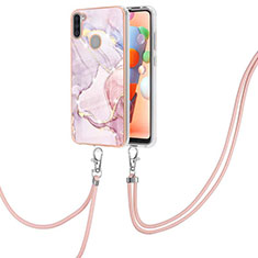 Funda Silicona Gel Goma Patron de Moda Carcasa con Acollador Cordon Lanyard Y05B para Samsung Galaxy A11 Rosa