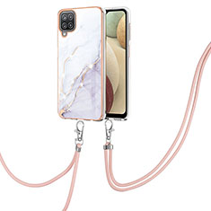 Funda Silicona Gel Goma Patron de Moda Carcasa con Acollador Cordon Lanyard Y05B para Samsung Galaxy A12 5G Blanco