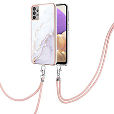 Funda Silicona Gel Goma Patron de Moda Carcasa con Acollador Cordon Lanyard Y05B para Samsung Galaxy A13 4G Blanco