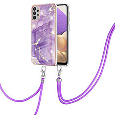 Funda Silicona Gel Goma Patron de Moda Carcasa con Acollador Cordon Lanyard Y05B para Samsung Galaxy A13 4G Morado