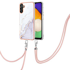 Funda Silicona Gel Goma Patron de Moda Carcasa con Acollador Cordon Lanyard Y05B para Samsung Galaxy A13 5G Blanco