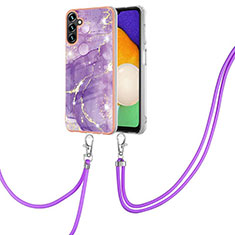 Funda Silicona Gel Goma Patron de Moda Carcasa con Acollador Cordon Lanyard Y05B para Samsung Galaxy A13 5G Morado