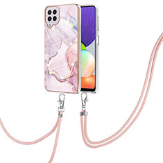 Funda Silicona Gel Goma Patron de Moda Carcasa con Acollador Cordon Lanyard Y05B para Samsung Galaxy A22 4G Rosa