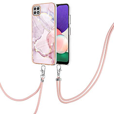 Funda Silicona Gel Goma Patron de Moda Carcasa con Acollador Cordon Lanyard Y05B para Samsung Galaxy A22s 5G Rosa