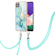 Funda Silicona Gel Goma Patron de Moda Carcasa con Acollador Cordon Lanyard Y05B para Samsung Galaxy A22s 5G Verde