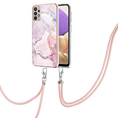 Funda Silicona Gel Goma Patron de Moda Carcasa con Acollador Cordon Lanyard Y05B para Samsung Galaxy A23 5G Rosa