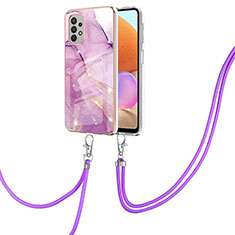 Funda Silicona Gel Goma Patron de Moda Carcasa con Acollador Cordon Lanyard Y05B para Samsung Galaxy A32 4G Purpura Claro