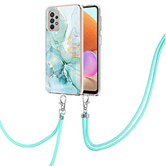 Funda Silicona Gel Goma Patron de Moda Carcasa con Acollador Cordon Lanyard Y05B para Samsung Galaxy A32 4G Verde