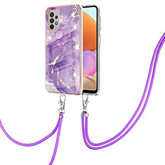 Funda Silicona Gel Goma Patron de Moda Carcasa con Acollador Cordon Lanyard Y05B para Samsung Galaxy A32 5G Morado