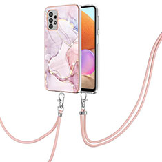 Funda Silicona Gel Goma Patron de Moda Carcasa con Acollador Cordon Lanyard Y05B para Samsung Galaxy A32 5G Rosa