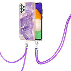 Funda Silicona Gel Goma Patron de Moda Carcasa con Acollador Cordon Lanyard Y05B para Samsung Galaxy A52 4G Morado