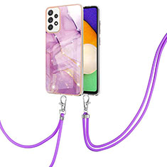 Funda Silicona Gel Goma Patron de Moda Carcasa con Acollador Cordon Lanyard Y05B para Samsung Galaxy A52 4G Purpura Claro