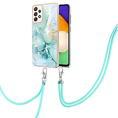 Funda Silicona Gel Goma Patron de Moda Carcasa con Acollador Cordon Lanyard Y05B para Samsung Galaxy A52 4G Verde