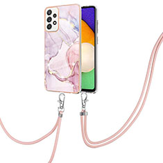 Funda Silicona Gel Goma Patron de Moda Carcasa con Acollador Cordon Lanyard Y05B para Samsung Galaxy A52 5G Rosa