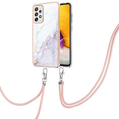 Funda Silicona Gel Goma Patron de Moda Carcasa con Acollador Cordon Lanyard Y05B para Samsung Galaxy A72 4G Blanco