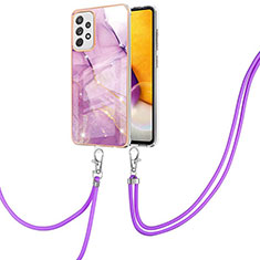 Funda Silicona Gel Goma Patron de Moda Carcasa con Acollador Cordon Lanyard Y05B para Samsung Galaxy A72 4G Purpura Claro