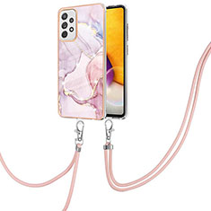 Funda Silicona Gel Goma Patron de Moda Carcasa con Acollador Cordon Lanyard Y05B para Samsung Galaxy A72 4G Rosa