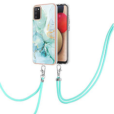 Funda Silicona Gel Goma Patron de Moda Carcasa con Acollador Cordon Lanyard Y05B para Samsung Galaxy F02S SM-E025F Verde