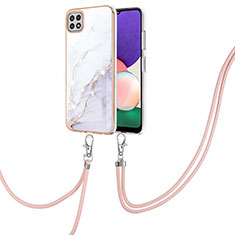 Funda Silicona Gel Goma Patron de Moda Carcasa con Acollador Cordon Lanyard Y05B para Samsung Galaxy F42 5G Blanco