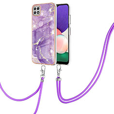 Funda Silicona Gel Goma Patron de Moda Carcasa con Acollador Cordon Lanyard Y05B para Samsung Galaxy F42 5G Morado