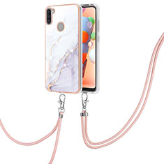 Funda Silicona Gel Goma Patron de Moda Carcasa con Acollador Cordon Lanyard Y05B para Samsung Galaxy M11 Blanco