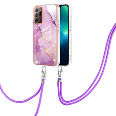 Funda Silicona Gel Goma Patron de Moda Carcasa con Acollador Cordon Lanyard Y05B para Samsung Galaxy Note 20 Ultra 5G Purpura Claro