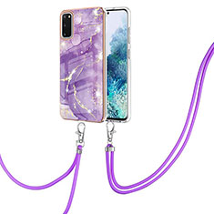 Funda Silicona Gel Goma Patron de Moda Carcasa con Acollador Cordon Lanyard Y05B para Samsung Galaxy S20 5G Morado