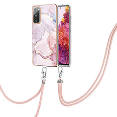 Funda Silicona Gel Goma Patron de Moda Carcasa con Acollador Cordon Lanyard Y05B para Samsung Galaxy S20 FE (2022) 5G Rosa