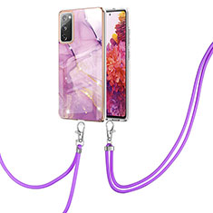 Funda Silicona Gel Goma Patron de Moda Carcasa con Acollador Cordon Lanyard Y05B para Samsung Galaxy S20 FE 4G Purpura Claro