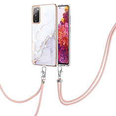 Funda Silicona Gel Goma Patron de Moda Carcasa con Acollador Cordon Lanyard Y05B para Samsung Galaxy S20 FE 5G Blanco