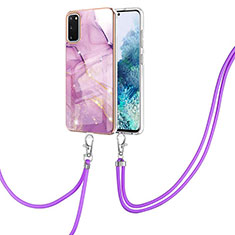 Funda Silicona Gel Goma Patron de Moda Carcasa con Acollador Cordon Lanyard Y05B para Samsung Galaxy S20 Purpura Claro