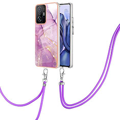 Funda Silicona Gel Goma Patron de Moda Carcasa con Acollador Cordon Lanyard Y05B para Xiaomi Mi 11T 5G Purpura Claro