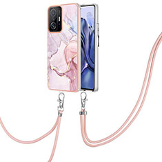 Funda Silicona Gel Goma Patron de Moda Carcasa con Acollador Cordon Lanyard Y05B para Xiaomi Mi 11T Pro 5G Rosa