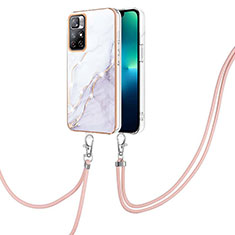 Funda Silicona Gel Goma Patron de Moda Carcasa con Acollador Cordon Lanyard Y05B para Xiaomi Poco M4 Pro 5G Blanco