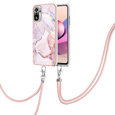 Funda Silicona Gel Goma Patron de Moda Carcasa con Acollador Cordon Lanyard Y05B para Xiaomi Poco M5S Rosa