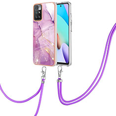 Funda Silicona Gel Goma Patron de Moda Carcasa con Acollador Cordon Lanyard Y05B para Xiaomi Redmi 10 (2022) Purpura Claro