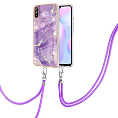 Funda Silicona Gel Goma Patron de Moda Carcasa con Acollador Cordon Lanyard Y05B para Xiaomi Redmi 9AT Morado