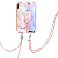 Funda Silicona Gel Goma Patron de Moda Carcasa con Acollador Cordon Lanyard Y05B para Xiaomi Redmi 9AT Rosa