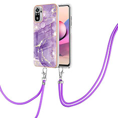 Funda Silicona Gel Goma Patron de Moda Carcasa con Acollador Cordon Lanyard Y05B para Xiaomi Redmi Note 10 4G Morado