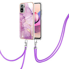 Funda Silicona Gel Goma Patron de Moda Carcasa con Acollador Cordon Lanyard Y05B para Xiaomi Redmi Note 10 4G Purpura Claro