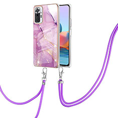 Funda Silicona Gel Goma Patron de Moda Carcasa con Acollador Cordon Lanyard Y05B para Xiaomi Redmi Note 10 Pro Max Purpura Claro