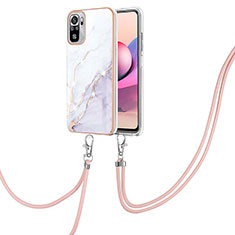 Funda Silicona Gel Goma Patron de Moda Carcasa con Acollador Cordon Lanyard Y05B para Xiaomi Redmi Note 10S 4G Blanco