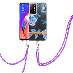 Funda Silicona Gel Goma Patron de Moda Carcasa con Acollador Cordon Lanyard Y06B para Oppo A94 5G Azul