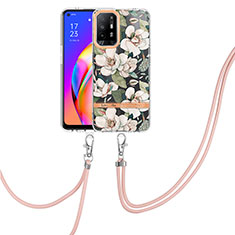 Funda Silicona Gel Goma Patron de Moda Carcasa con Acollador Cordon Lanyard Y06B para Oppo A94 5G Blanco