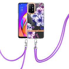 Funda Silicona Gel Goma Patron de Moda Carcasa con Acollador Cordon Lanyard Y06B para Oppo A94 5G Morado