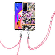 Funda Silicona Gel Goma Patron de Moda Carcasa con Acollador Cordon Lanyard Y06B para Oppo A95 5G Purpura Claro