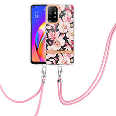 Funda Silicona Gel Goma Patron de Moda Carcasa con Acollador Cordon Lanyard Y06B para Oppo Reno5 Z 5G Rosa