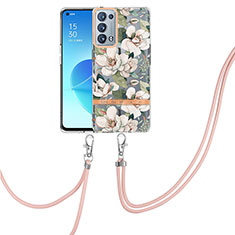 Funda Silicona Gel Goma Patron de Moda Carcasa con Acollador Cordon Lanyard Y06B para Oppo Reno6 Pro 5G Blanco